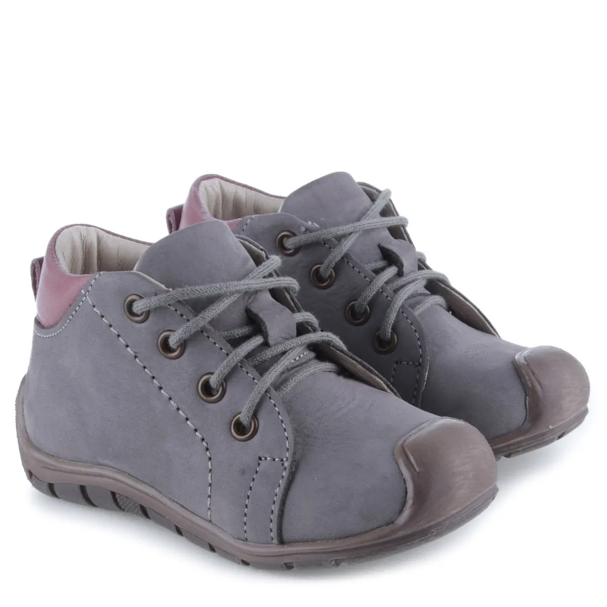 (2388G-5N) Grey Lace Up Trainers with bumper