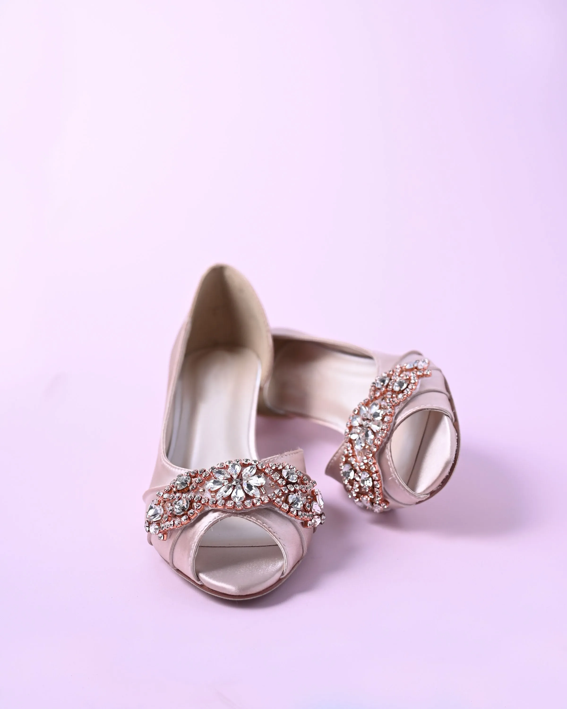 Abby Blush Bridal Heels with Rose Gold Crystal Band