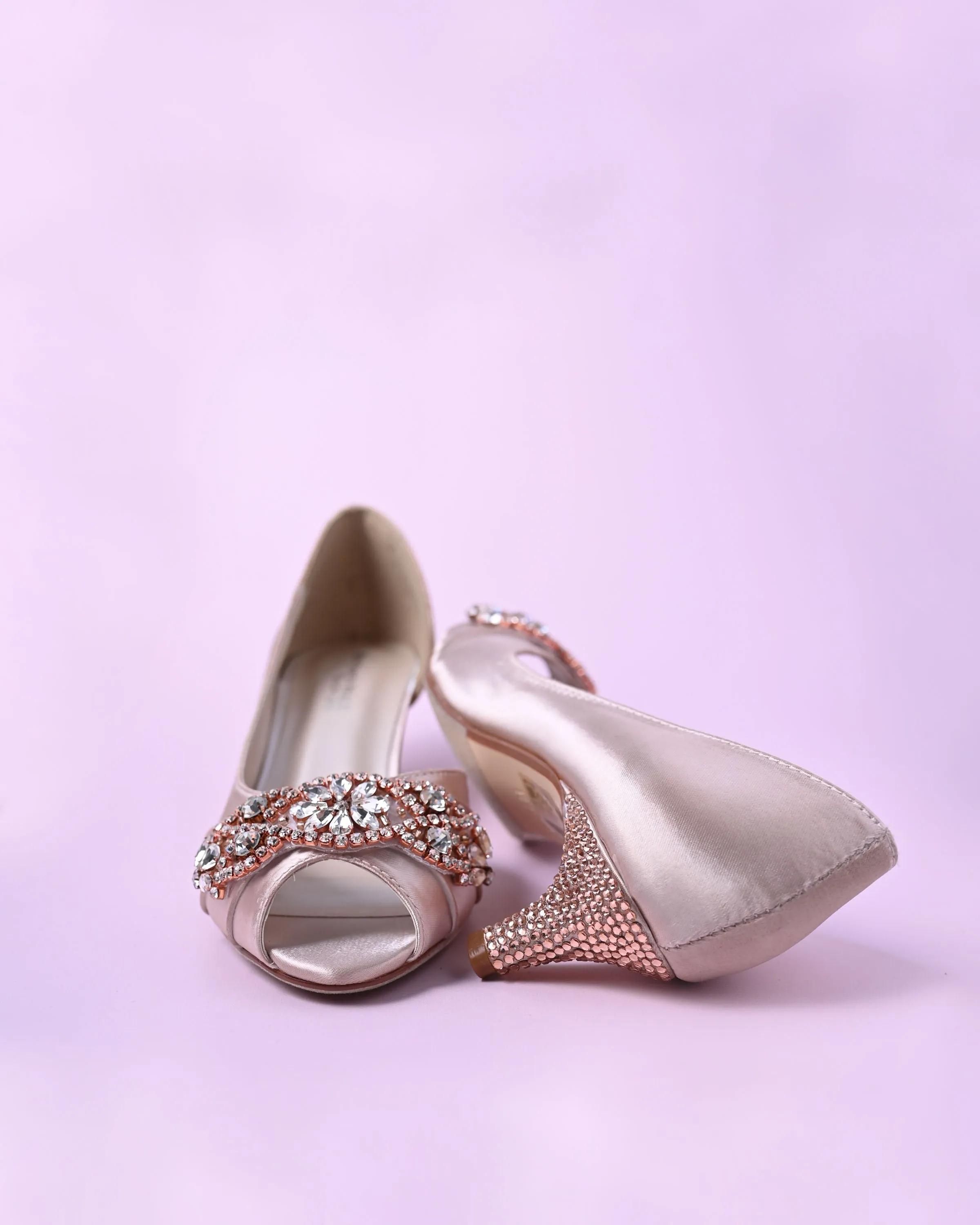 Abby Blush Bridal Heels with Rose Gold Crystal Band