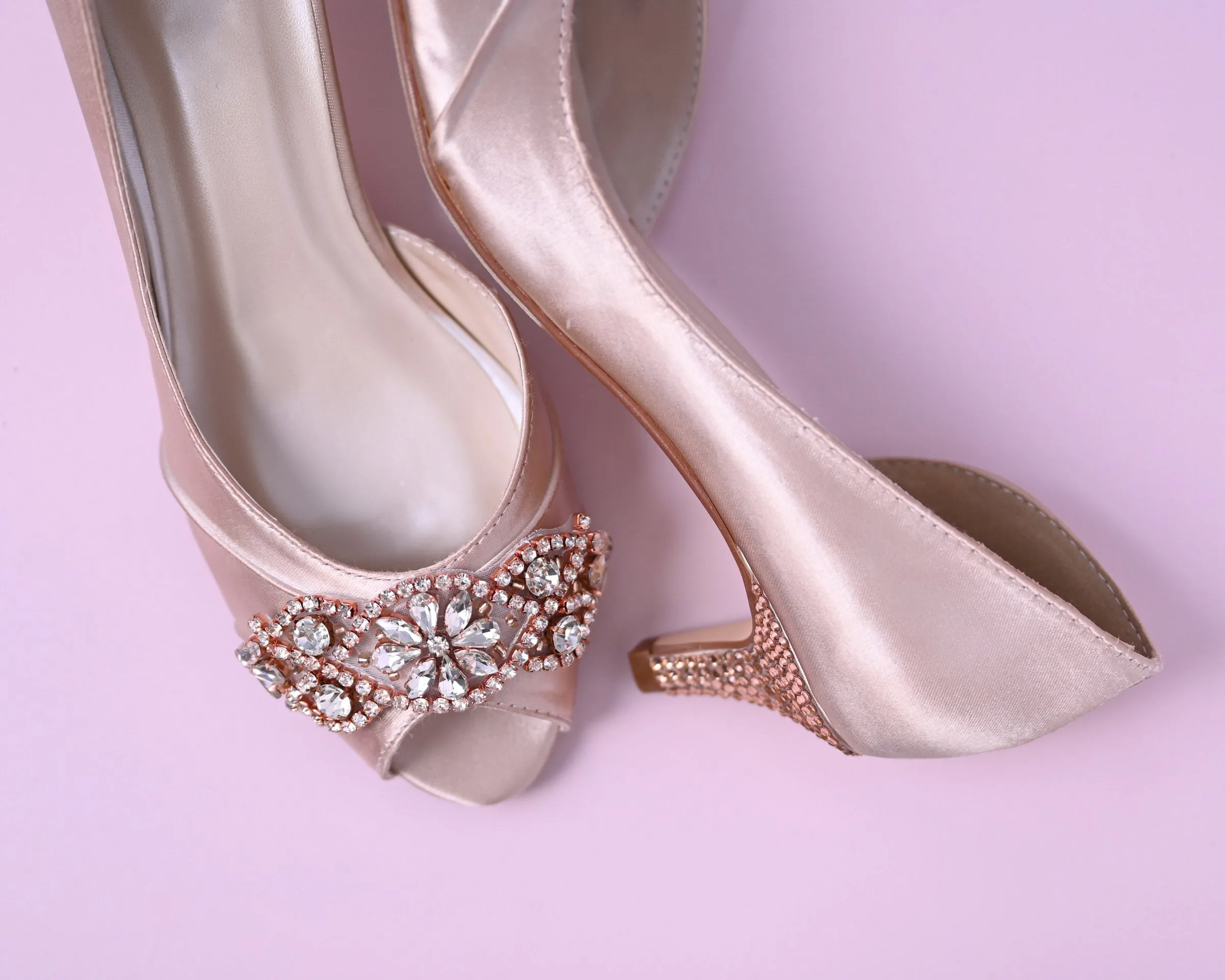 Abby Blush Bridal Heels with Rose Gold Crystal Band