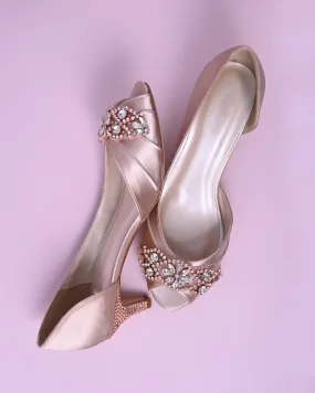 Abby Blush Bridal Heels with Rose Gold Crystal Band