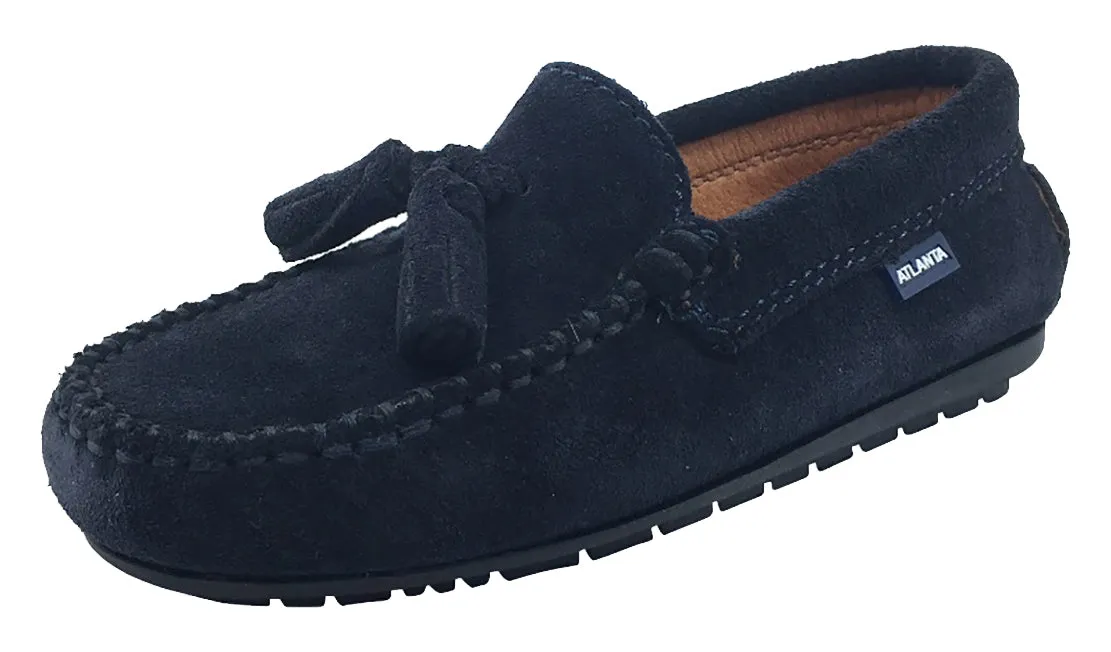 Atlanta Mocassin Boy's Suede Tassel Loafers, Navy Suede