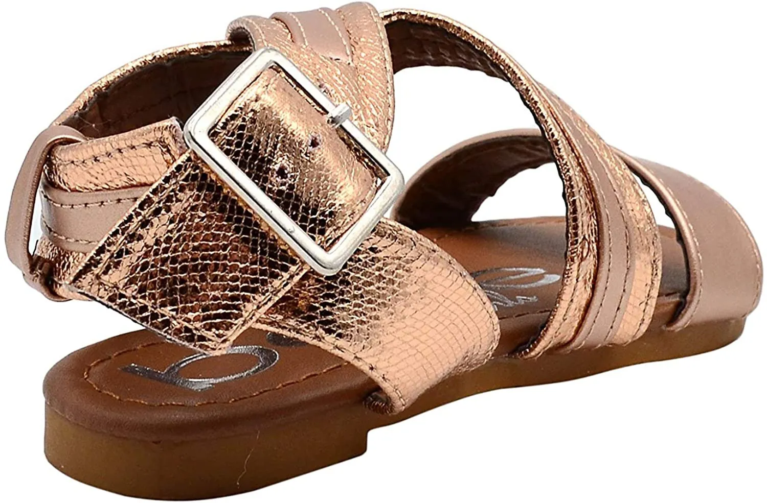 bebe Girls Big Kid Criss Cross Strap Sandal with Metallic Trim Open Toe Fashion Summer Bling Shoes