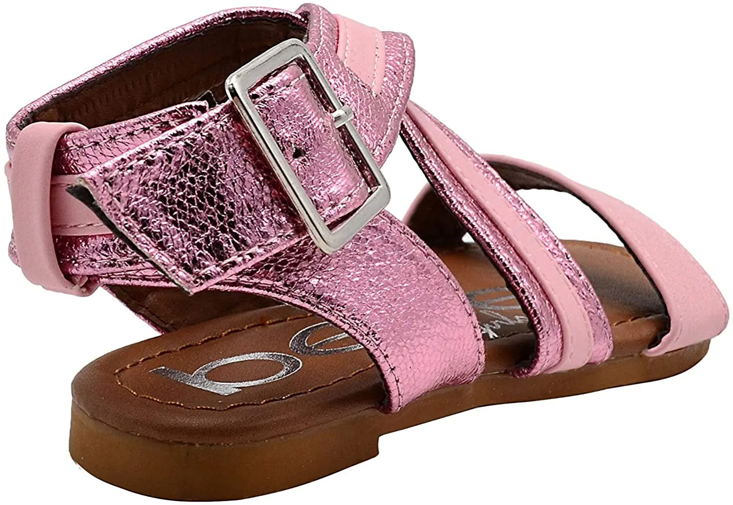 bebe Girls Big Kid Criss Cross Strap Sandal with Metallic Trim Open Toe Fashion Summer Bling Shoes