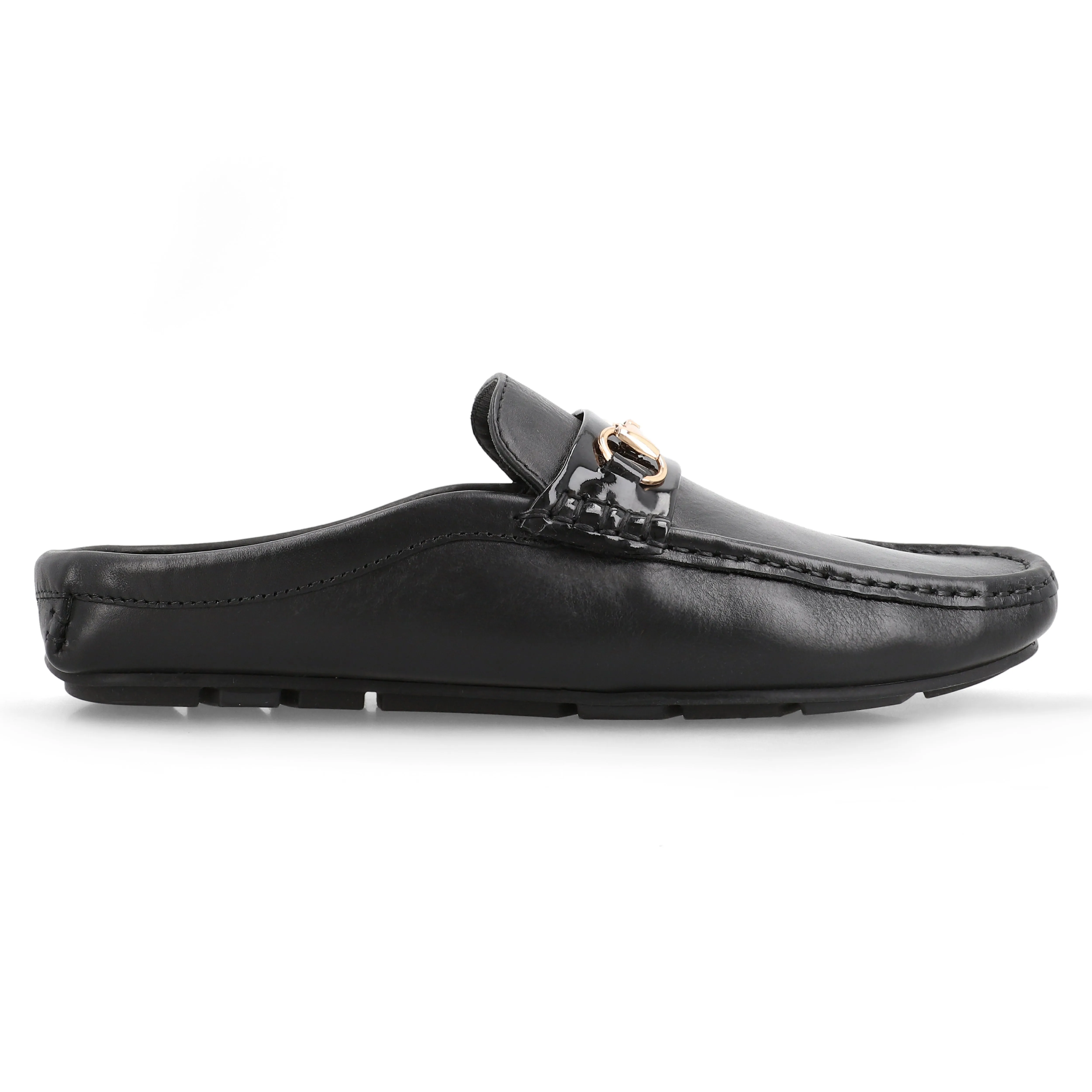 Classic Horse Bit Buckled Half Moccasins-Black