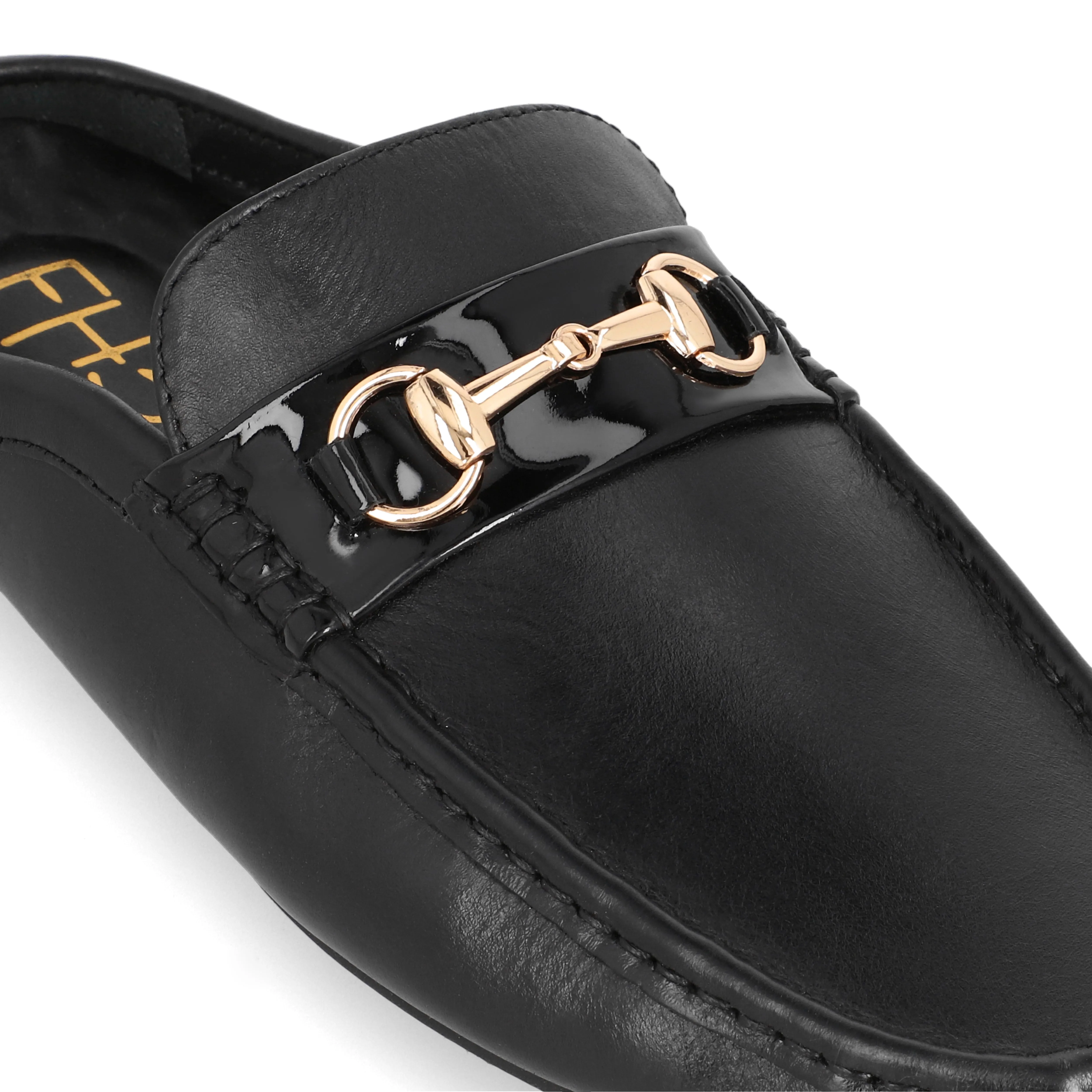 Classic Horse Bit Buckled Half Moccasins-Black