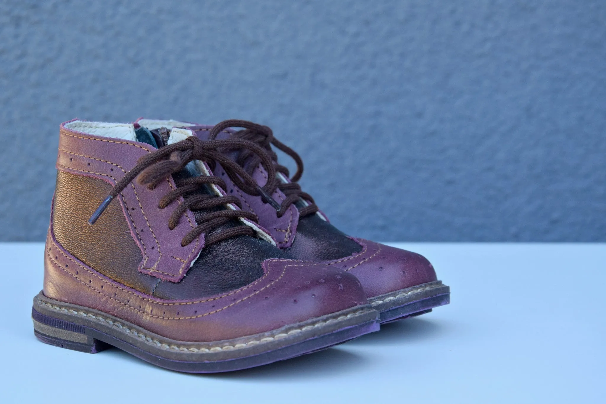 Emel Aubergine Brogue Lace Up Boots (2608A-4)