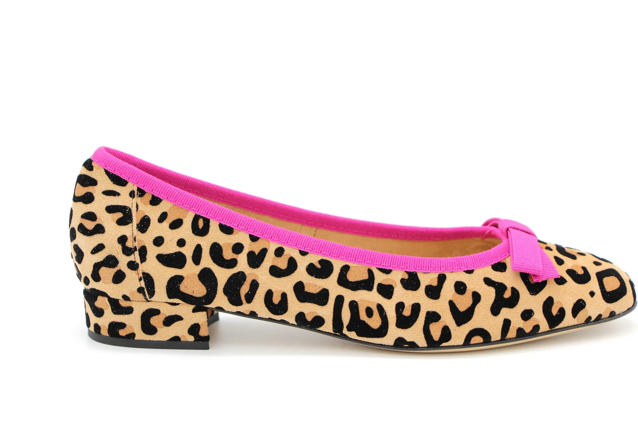 Fabucci Leopard Print Ballet Flat Pink Piping