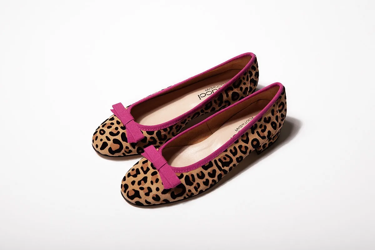 Fabucci Leopard Print Ballet Flat Pink Piping