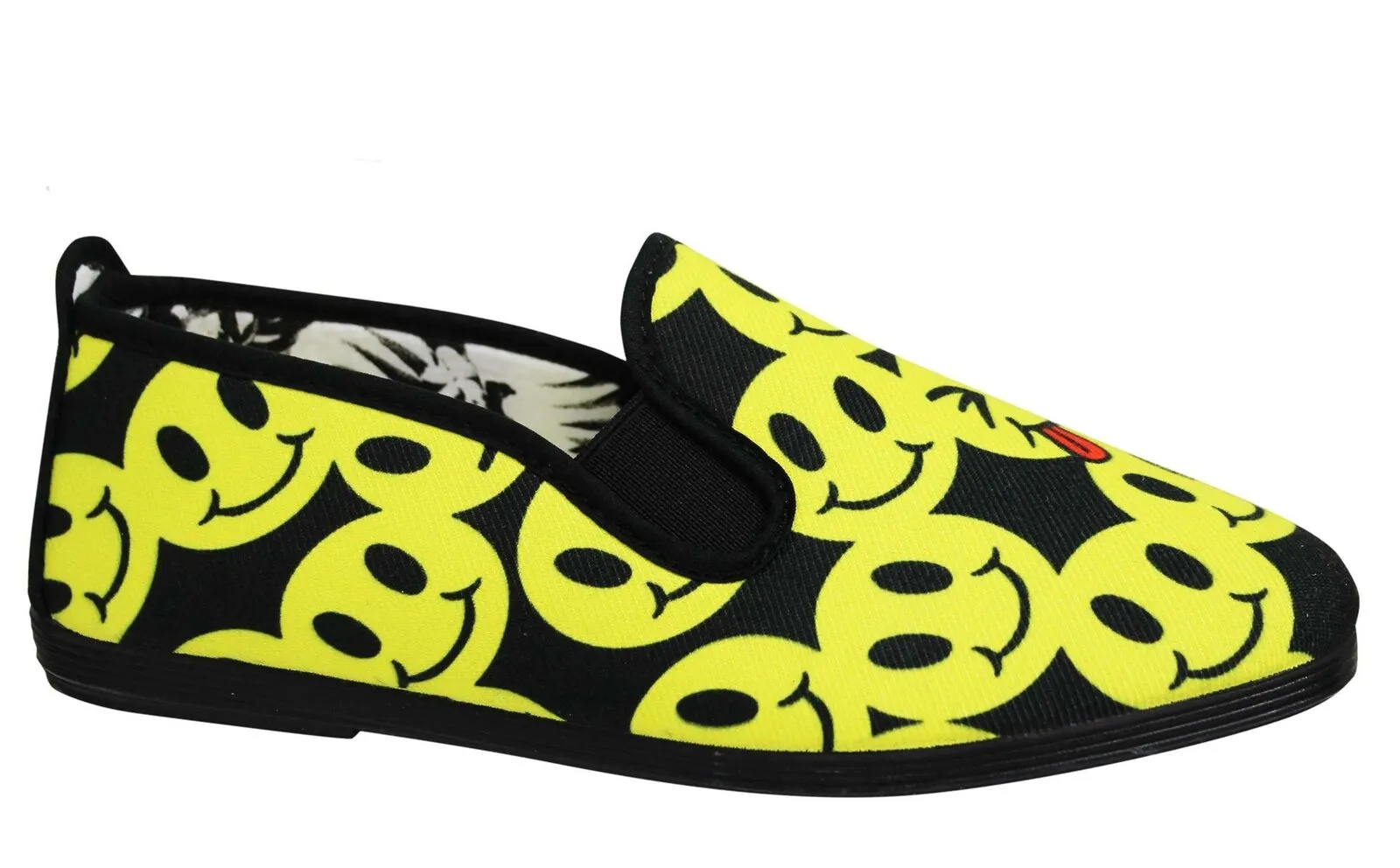 Flossy Style Smiley Print Yellow/Black Plimsolls