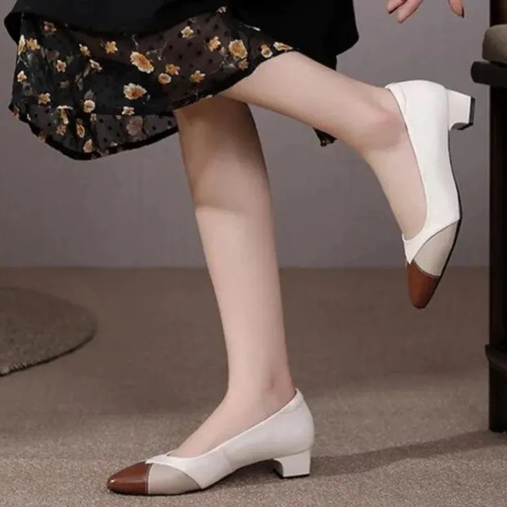 GQ238 Fashion Pumps - Mixed Colors Leather Heels Casual Shoes