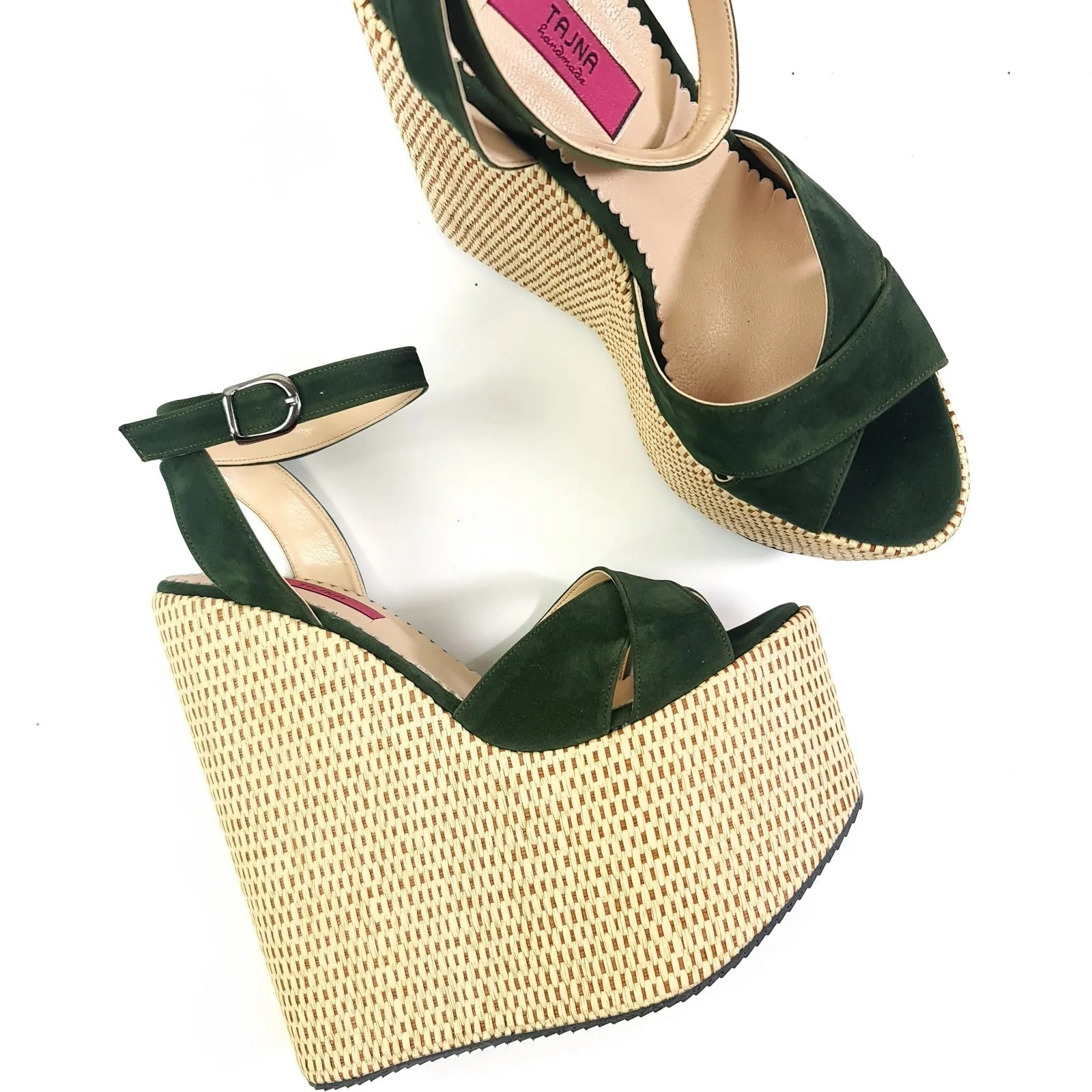 Green Espadril Style Wedge Platform Sandals