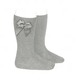 Knee high socks with grossgrain side bow ALUMINIUM