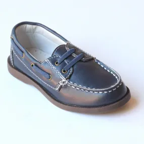 L'Amour Boys J970 Navy Leather Boat Shoes