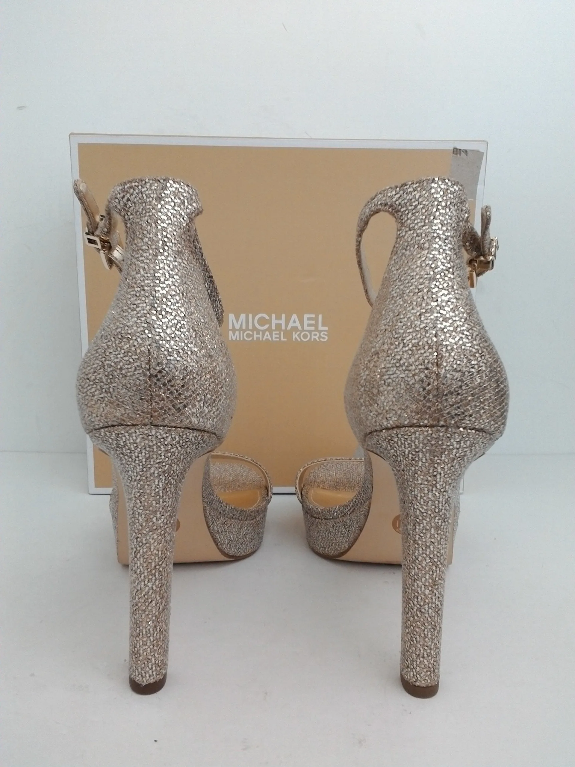 Michael Kors Women's Margot Platform Silver Sand Glitter Size 9 M