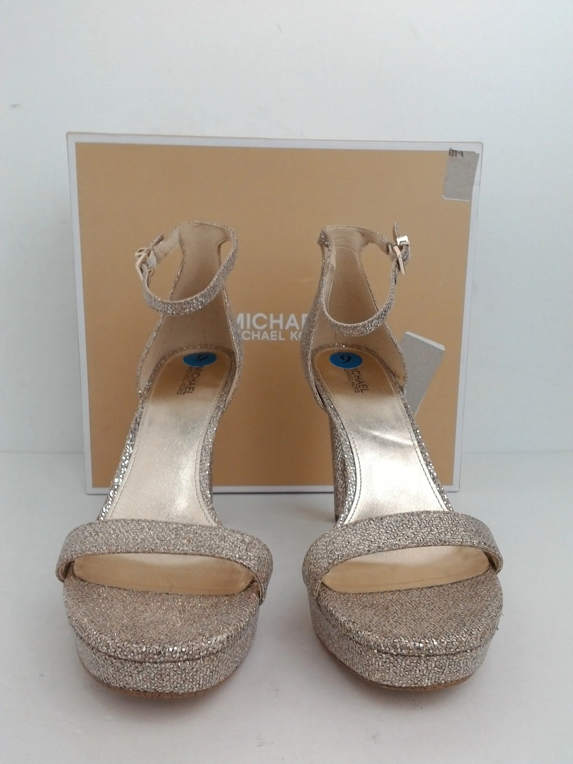 Michael Kors Women's Margot Platform Silver Sand Glitter Size 9 M