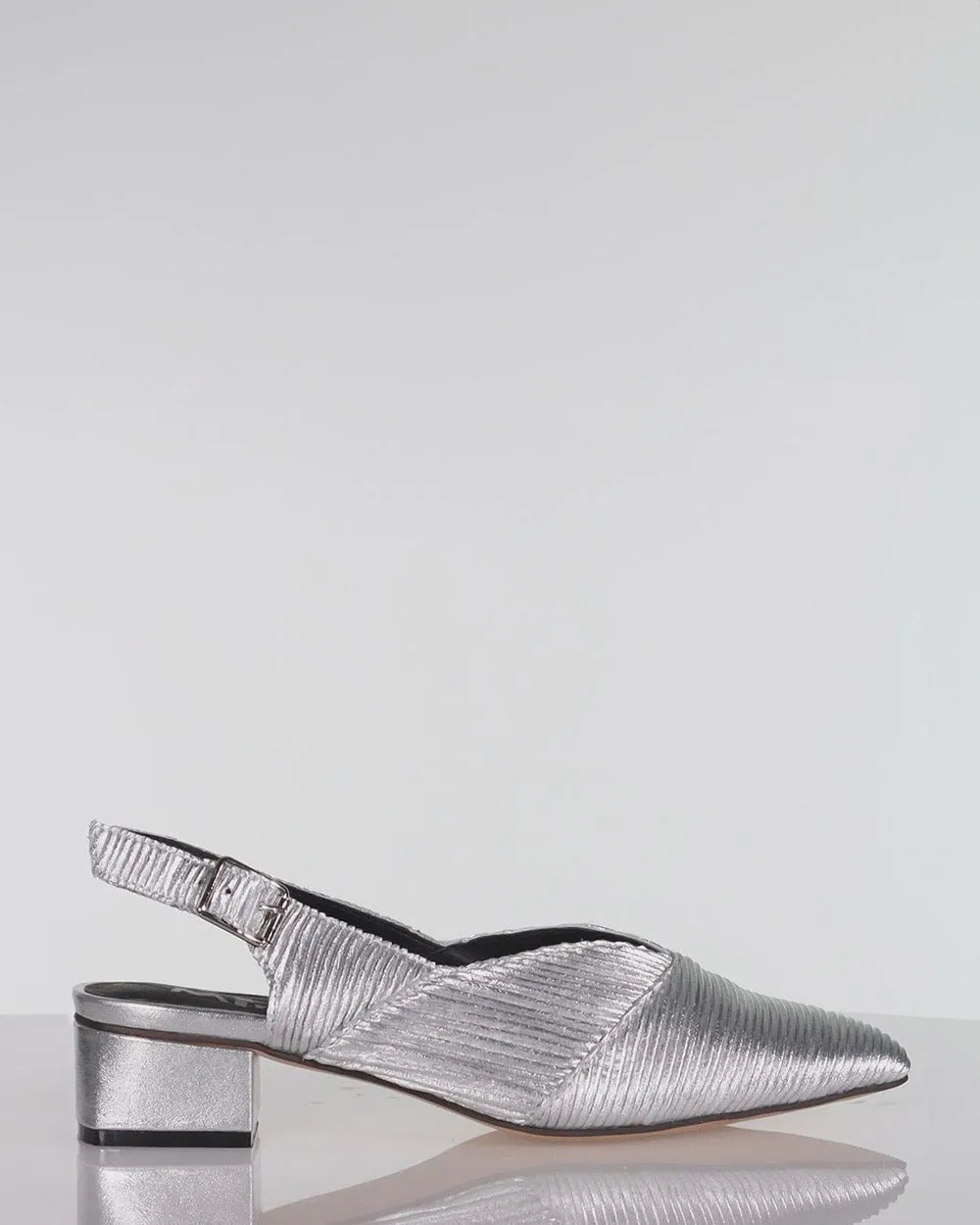 Minx Pippin Silver Linear Emboss Low Slingback Shoe