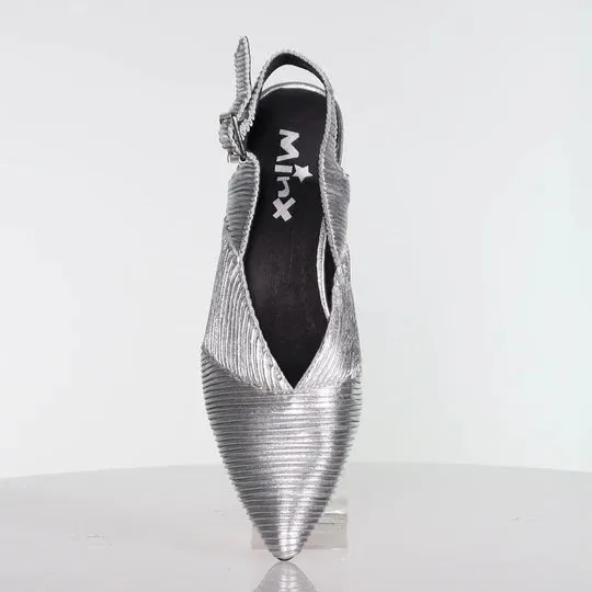 Minx Pippin Silver Linear Emboss Low Slingback Shoe