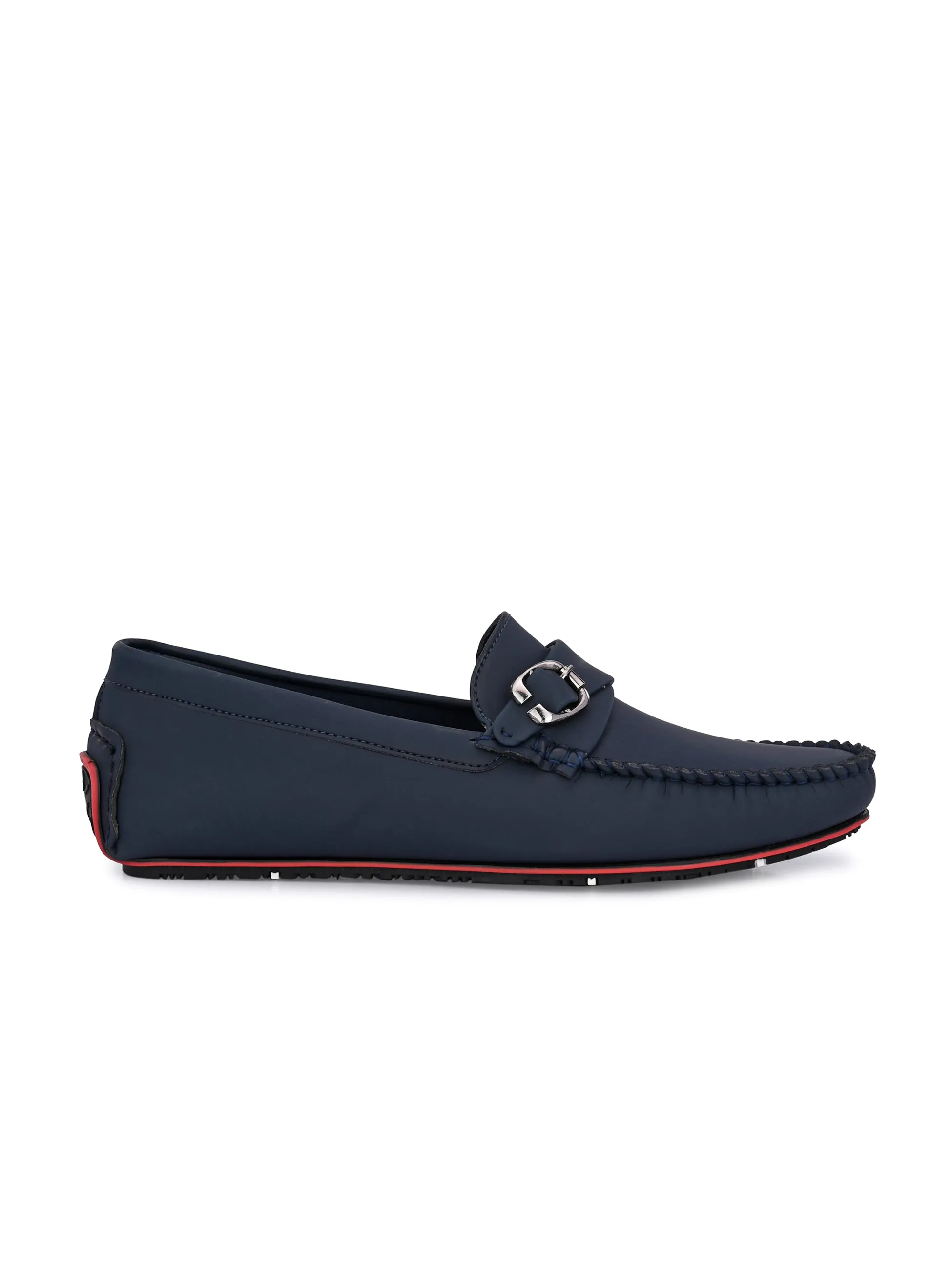 Navy Blue Loafers With Buckle Closure