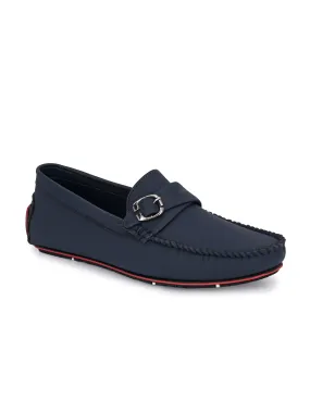 Navy Blue Loafers With Buckle Closure