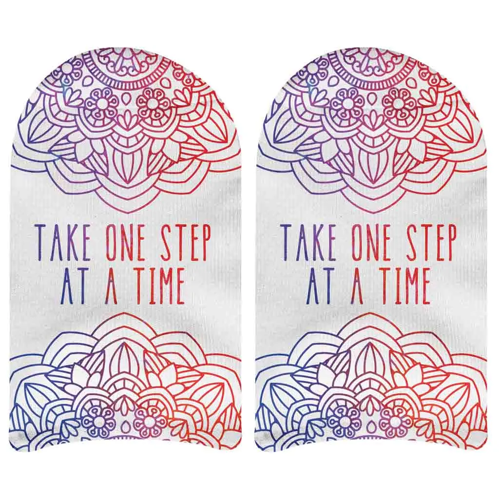 One Step at a Time Inspirational Design Printed on Socks