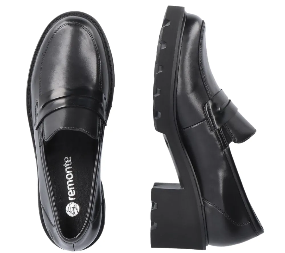 Pantofi casual, dama, REMONTE, D0A00-01 negru, piele naturala, cu toc