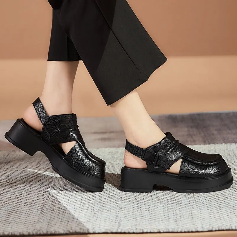 Platform Leather Roman Sandals - Women's Casual Shoes WC127