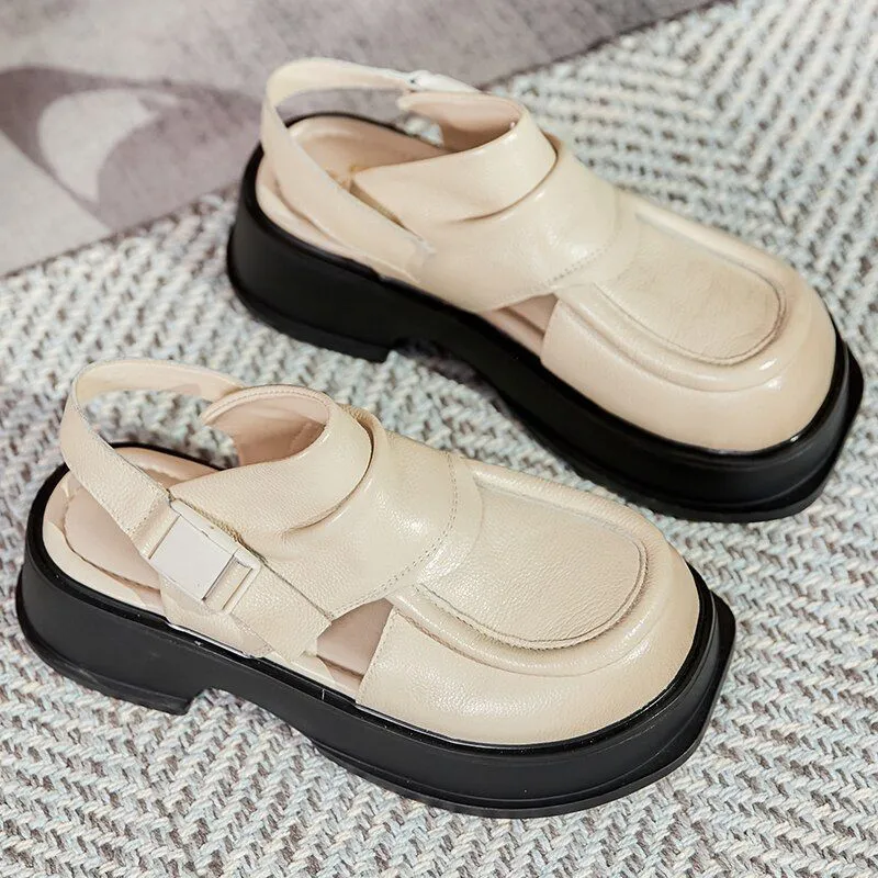 Platform Leather Roman Sandals - Women's Casual Shoes WC127