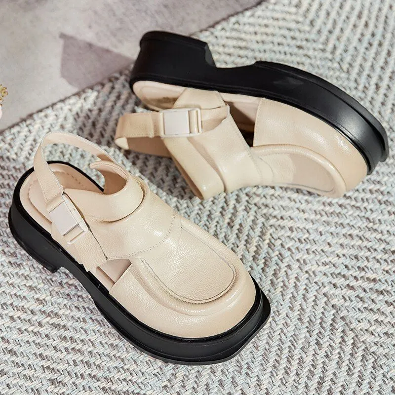 Platform Leather Roman Sandals - Women's Casual Shoes WC127