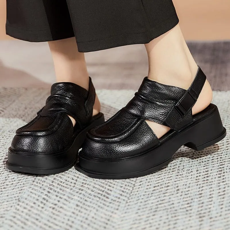 Platform Leather Roman Sandals - Women's Casual Shoes WC127