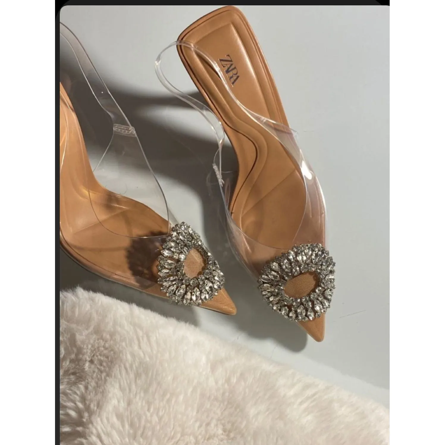 Pointed Toe Transparent Crystal Heel Sandals