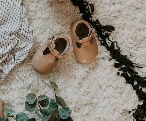 Soft-Sole Leather Mary Jane Moccasins - CARAMEL