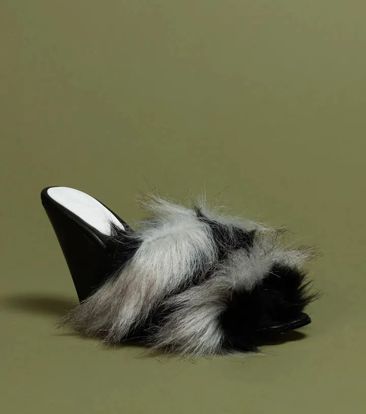 Veles Sandals in B/W Fur