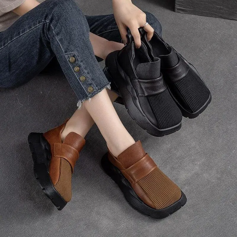 Women's Casual Leather Loafers: Flat Heel Pumps - ILK110 Shoes