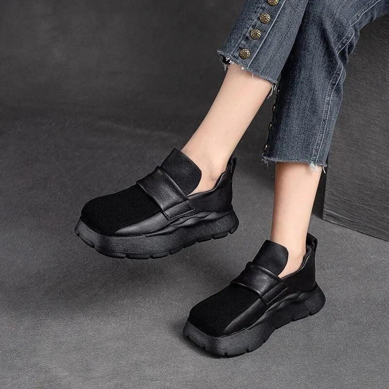 Women's Casual Leather Loafers: Flat Heel Pumps - ILK110 Shoes